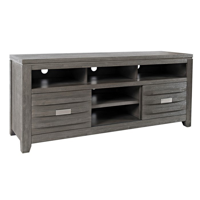 60 Inch Wooden Media Console Table with 3 Open Compartments, Light Gray