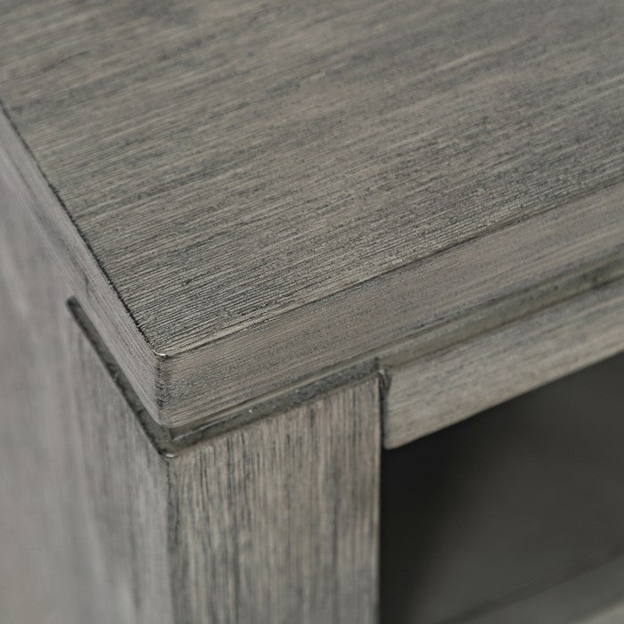 70 Inch Wooden Media Console Table with 3 Open Compartments, Light Gray