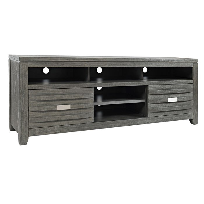 70 Inch Wooden Media Console Table with 3 Open Compartments, Light Gray