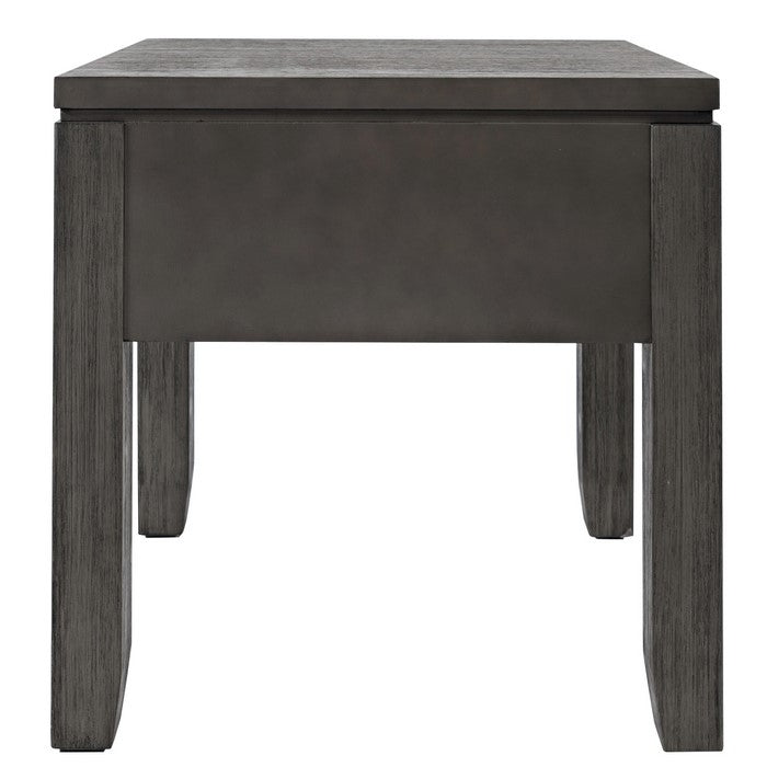 Wooden End Table with Single Drawer and Metal Pulls, Light Gray