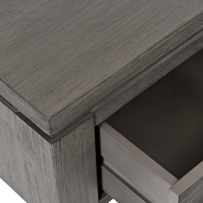 Wooden End Table with Single Drawer and Metal Pulls, Light Gray