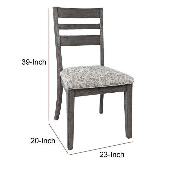 Wooden Chair with Cushioned Seat and Ladder Backrest, Set of 2, Light Gray