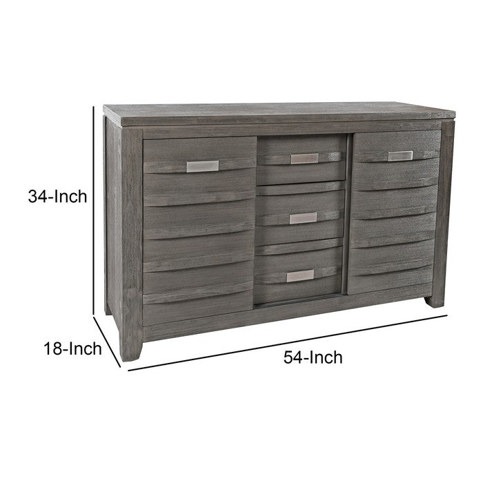 54 Inch Transitional Style Wooden Server with 3 Storage Drawers, Gray