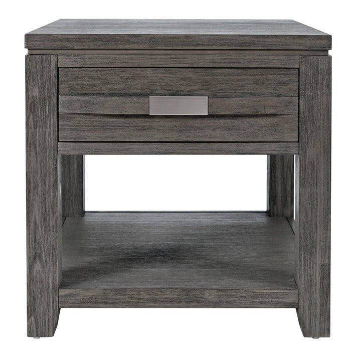 Wooden End Table with Open Bottom Shelf and Single Drawer, Gray
