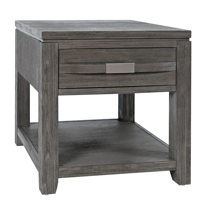Wooden End Table with Open Bottom Shelf and Single Drawer, Gray