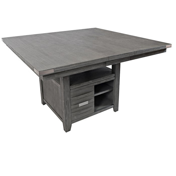 Wooden Dining Table with 4 Interior Shelves and Sliding Door, Gray