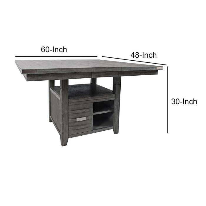Wooden Dining Table with 4 Interior Shelves and Sliding Door, Gray