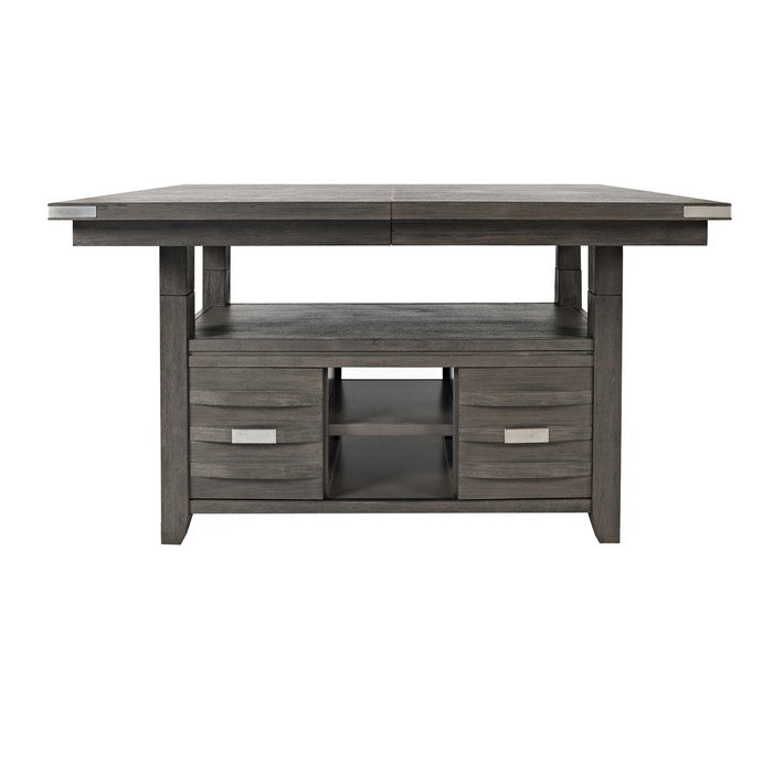 Rectangular Counter Height Table with 6 Shelves and Extension Leaf, Gray