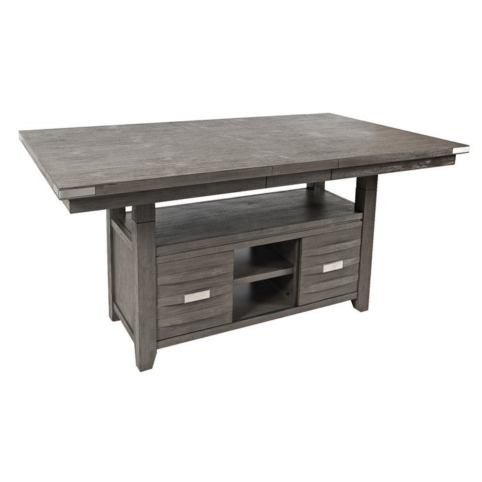 Rectangular Counter Height Table with 6 Shelves and Extension Leaf, Gray