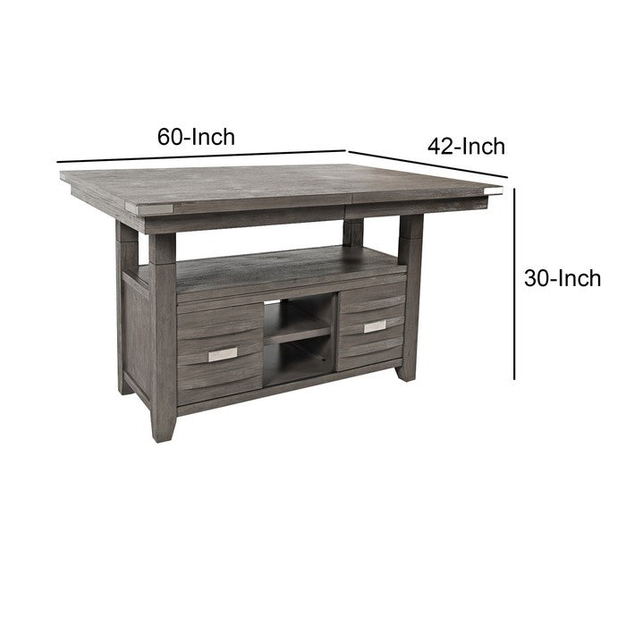 Rectangular Counter Height Table with 6 Shelves and Extension Leaf, Gray