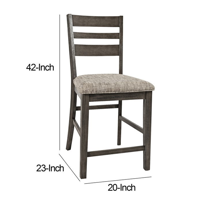 Wooden Counter Height Stool with Ladder Type Backrest, Set of 2, Brown