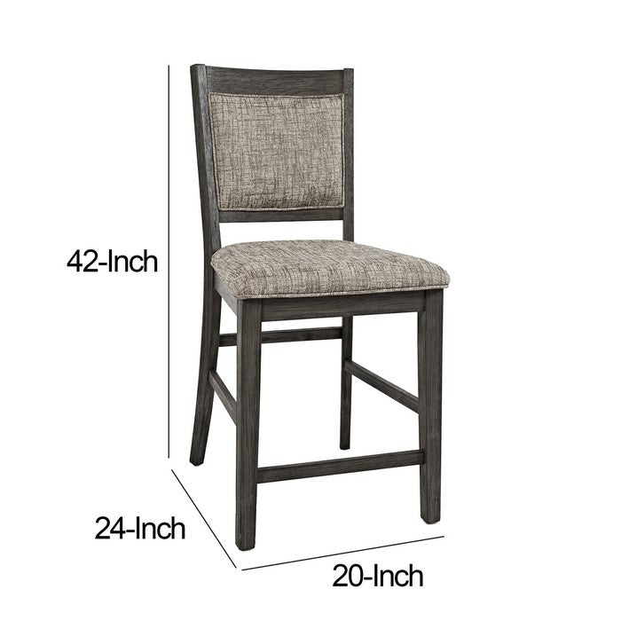 Wooden Counter Height Stool with Fabric Padded Backrest, Set of 2, Brown