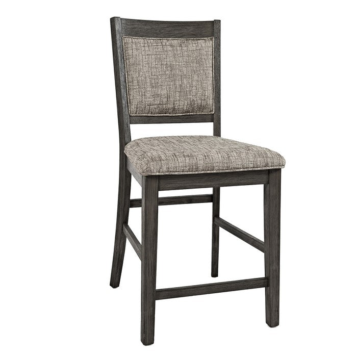 Wooden Counter Height Stool with Fabric Padded Backrest, Set of 2, Brown