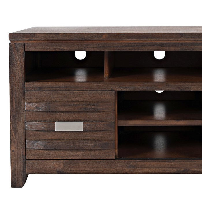 50 Inch Wooden Media Console Table with 3 Open Compartments, Brown