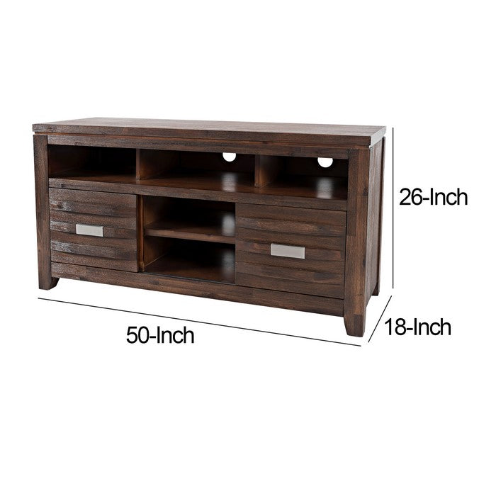 50 Inch Wooden Media Console Table with 3 Open Compartments, Brown