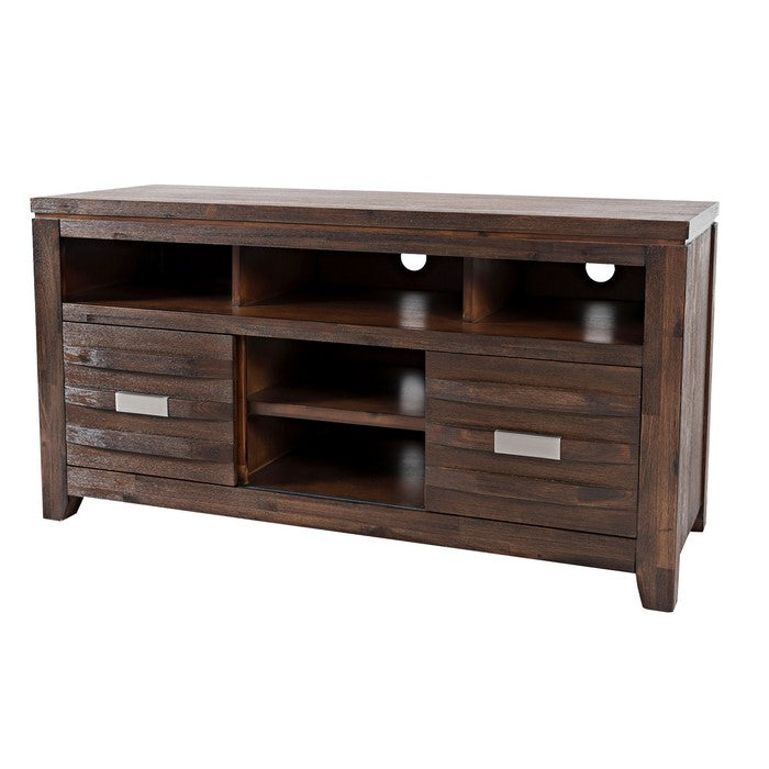 50 Inch Wooden Media Console Table with 3 Open Compartments, Brown