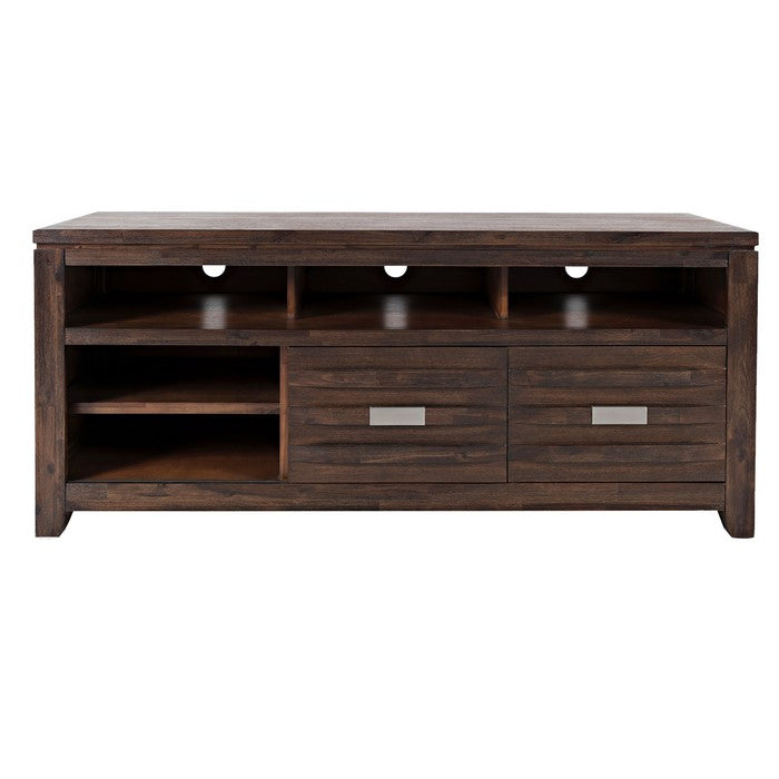 60 Inch Wooden Media Console Table with 3 Open Compartments, Brown