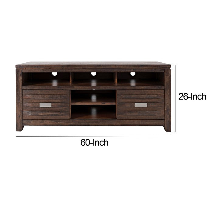 60 Inch Wooden Media Console Table with 3 Open Compartments, Brown