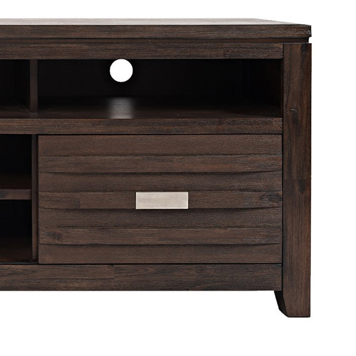 70 Inch Wooden Media Console Table with 3 Open Compartments, Dark Brown