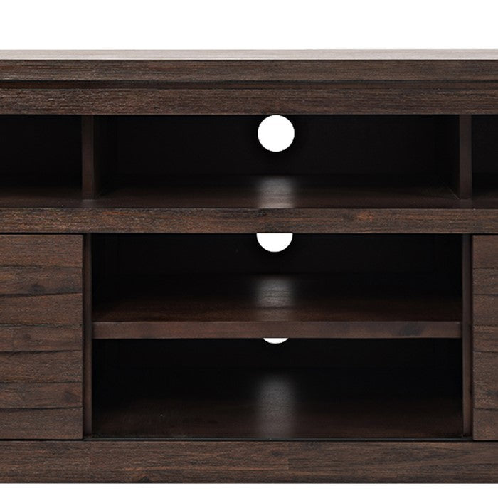 70 Inch Wooden Media Console Table with 3 Open Compartments, Dark Brown