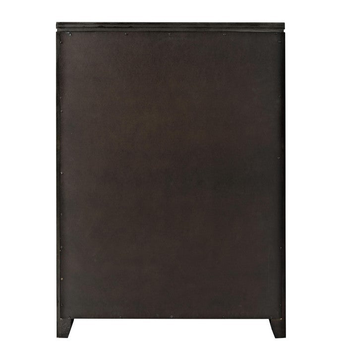 5 Drawer Wooden Chest with Chamfered Legs and Metal Handles, Dark Gray