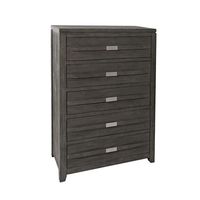 5 Drawer Wooden Chest with Chamfered Legs and Metal Handles, Dark Gray