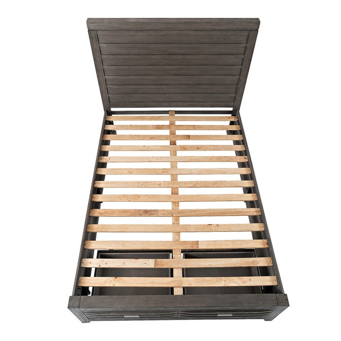 Transitional Wooden King Panel Headboard with Slated Back, Light Gray