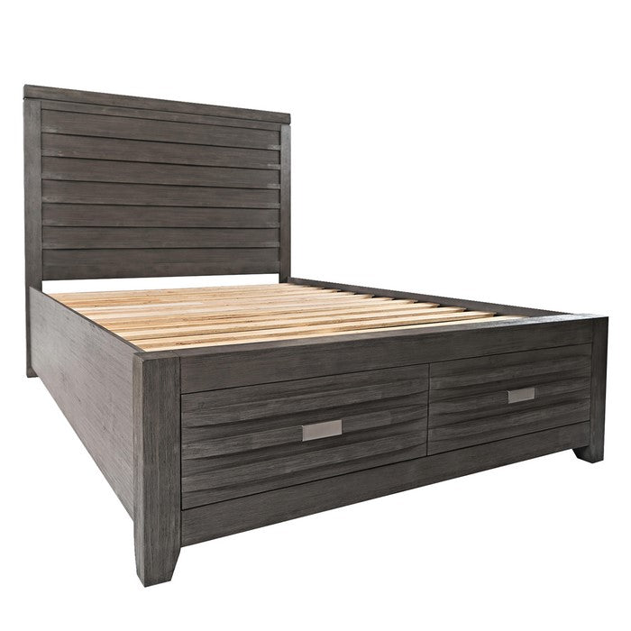 Transitional Wooden King Panel Headboard with Slated Back, Light Gray