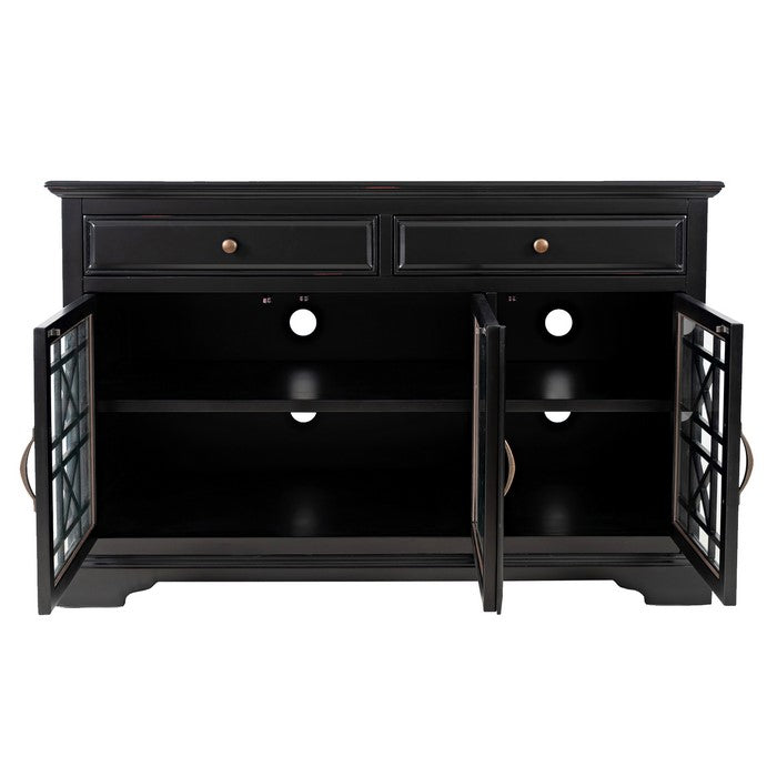 Wooden Media Unit with 2 Drawers and 3 Doors with X Motif Details, Brown