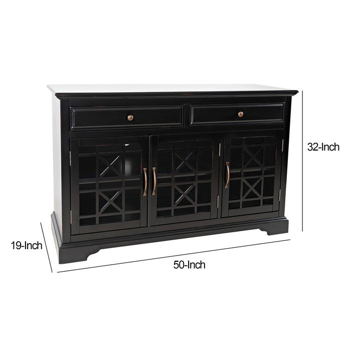 Wooden Media Unit with 2 Drawers and 3 Doors with X Motif Details, Brown