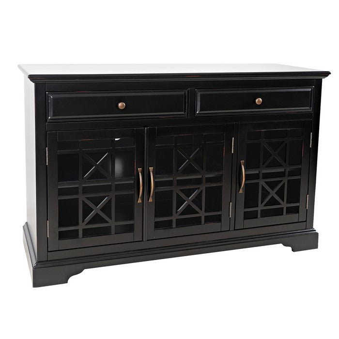 Wooden Media Unit with 2 Drawers and 3 Doors with X Motif Details, Brown