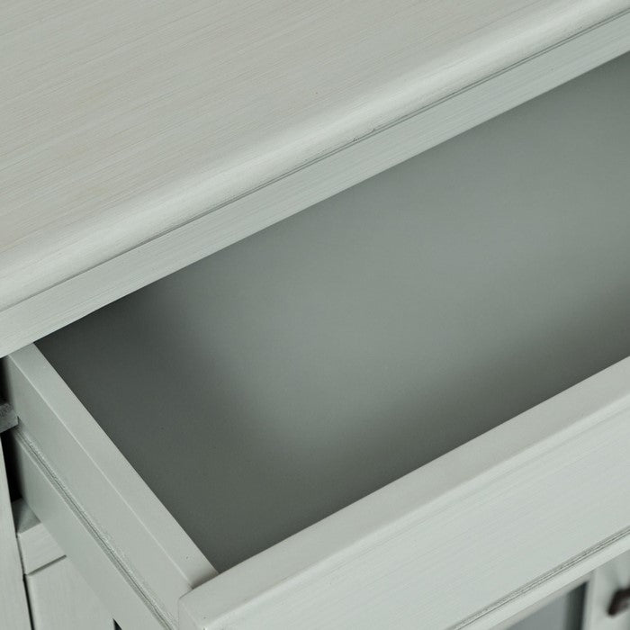 Wooden Media Unit with 2 Drawers and 3 Doors with X Motif Details, Gray