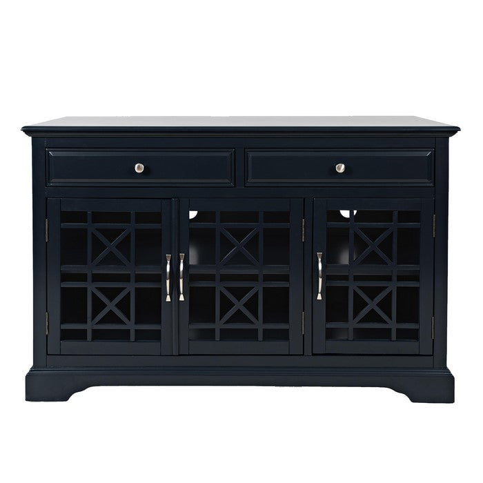 50 Inch Media Unit with 2 Drawers and 3 Doors with X motif details, Blue