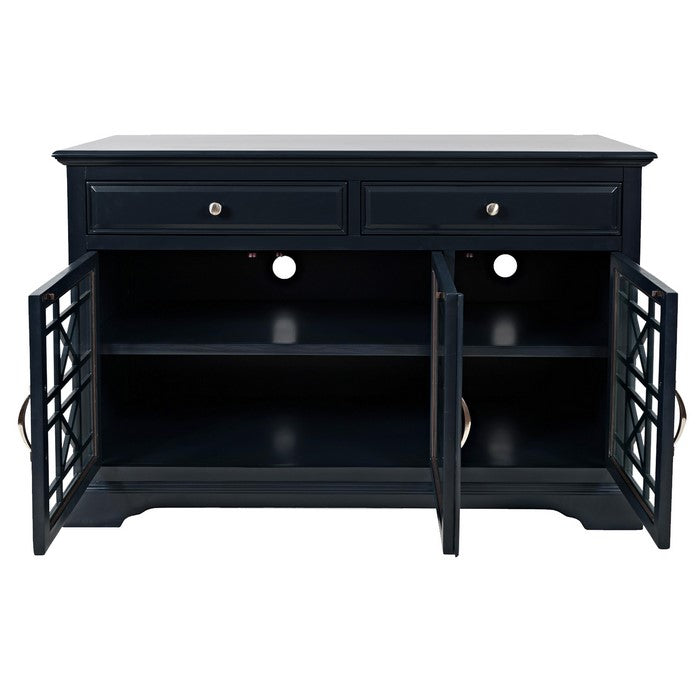 50 Inch Media Unit with 2 Drawers and 3 Doors with X motif details, Blue