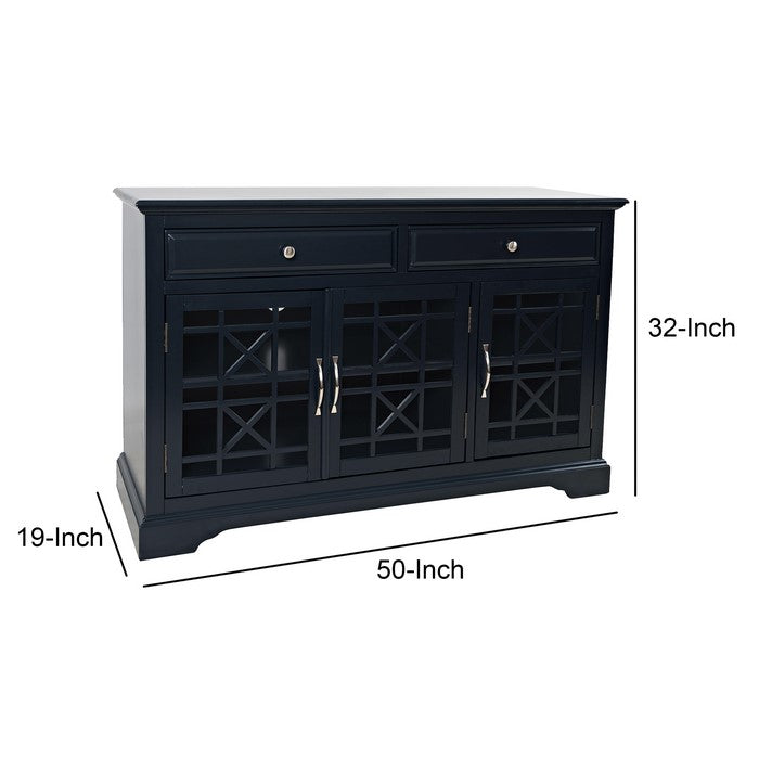 50 Inch Media Unit with 2 Drawers and 3 Doors with X motif details, Blue