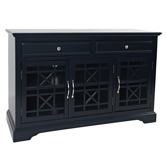 50 Inch Media Unit with 2 Drawers and 3 Doors with X motif details, Blue