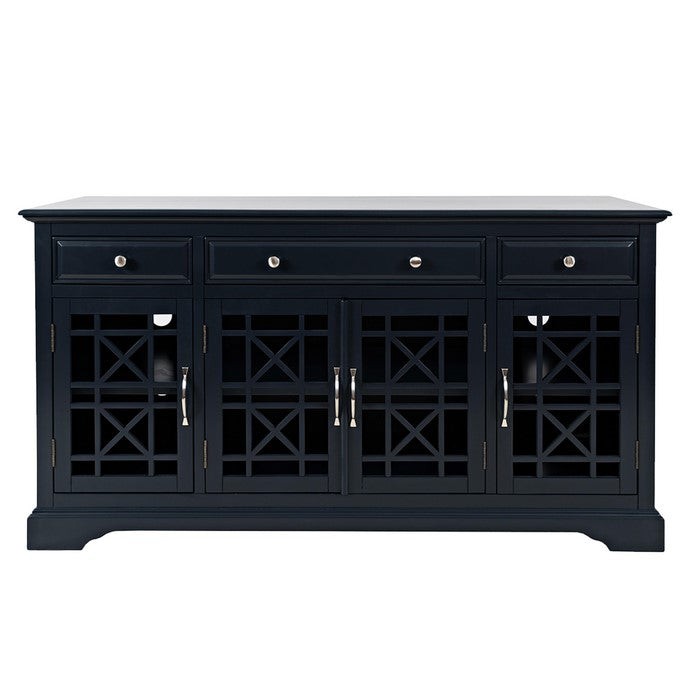 60 Inch Media Unit with 3 Drawers and 4 Doors with X motif details, Blue
