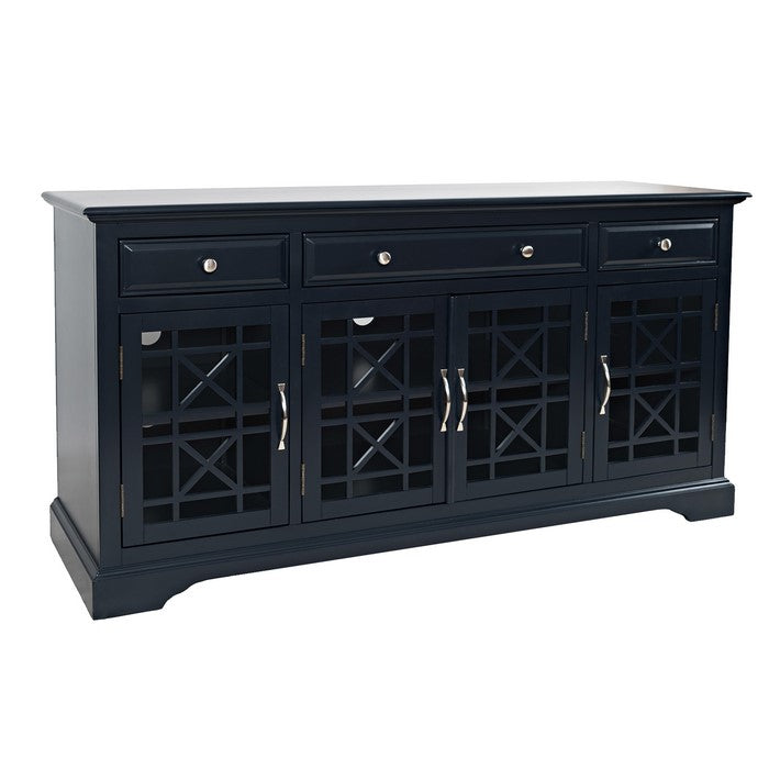60 Inch Media Unit with 3 Drawers and 4 Doors with X motif details, Blue