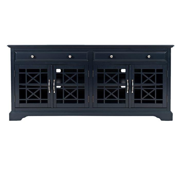 70 Inch Media Unit with 2 Drawers and 4 Doors with X motif details, Blue