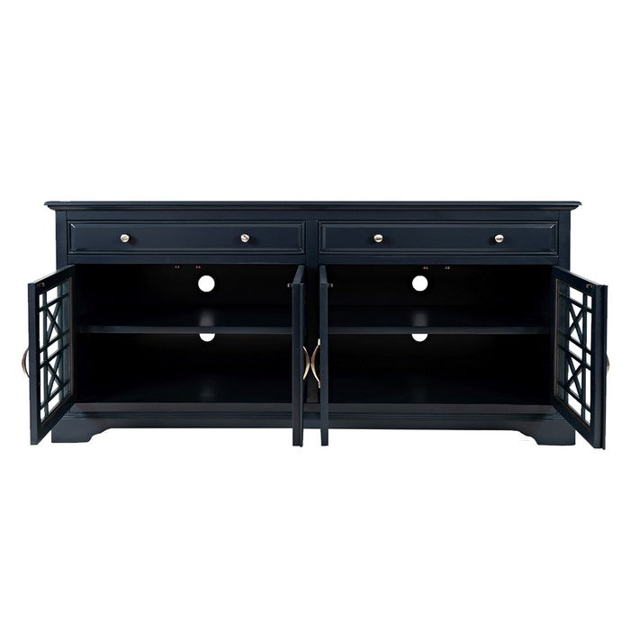 70 Inch Media Unit with 2 Drawers and 4 Doors with X motif details, Blue