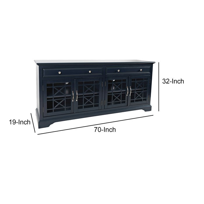 70 Inch Media Unit with 2 Drawers and 4 Doors with X motif details, Blue