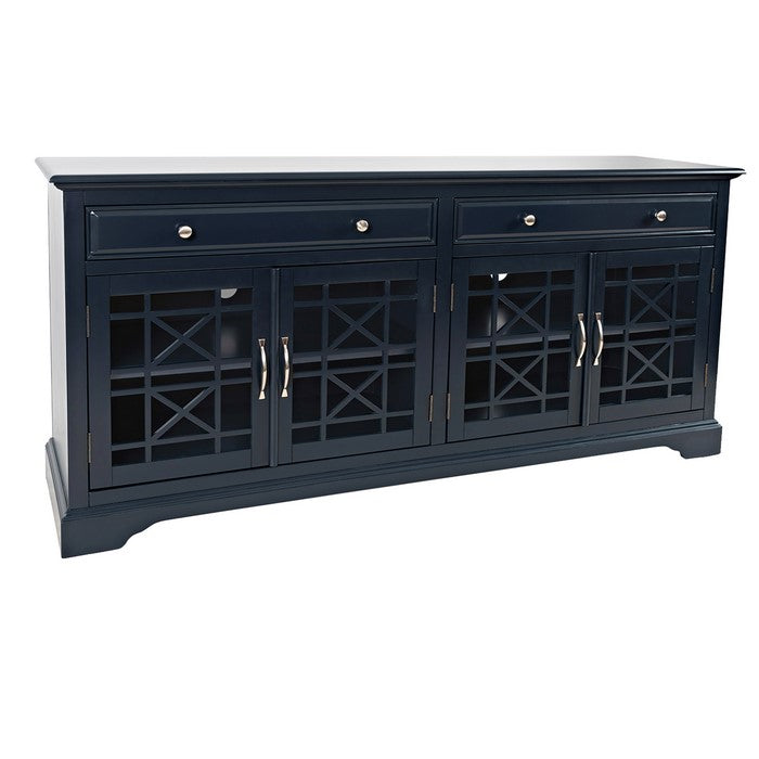 70 Inch Media Unit with 2 Drawers and 4 Doors with X motif details, Blue