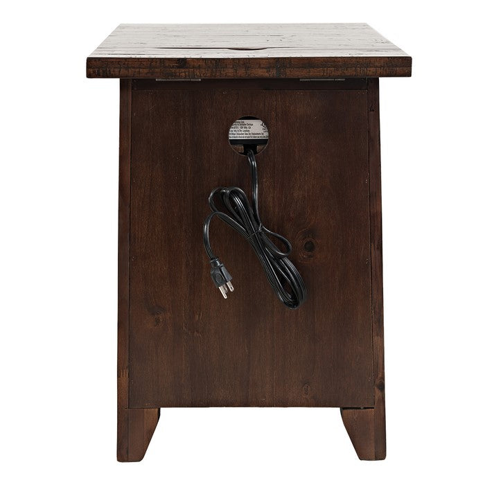 3 Drawer Wooden Chairside with 2 Power Outlets and 2 USB Ports, Brown