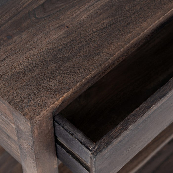 Wooden Accent Table with 1 Drawer and 2 open Bottom Shelves, Weathered Gray