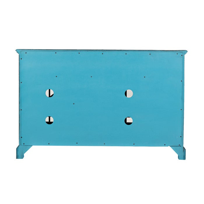 Wooden Media Unit with 2 Drawers and 3 Doors with X Motif Details, Blue