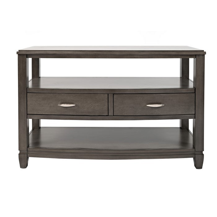 Wooden Sofa Table with 2 Drawer and 2 Open Shelf Storage, Gray