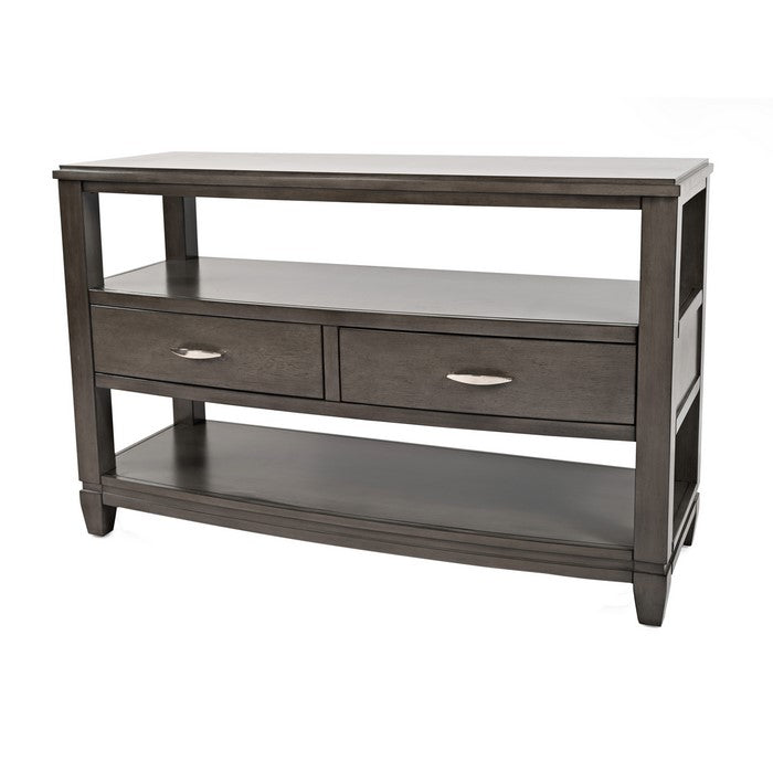 Wooden Sofa Table with 2 Drawer and 2 Open Shelf Storage, Gray