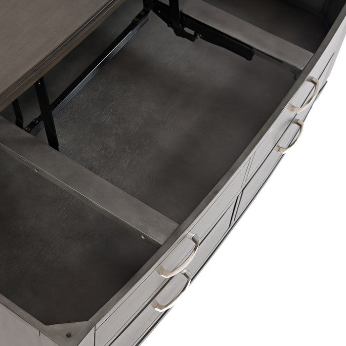 Wooden Lift Top Cocktail Table with 4 Drawer Storage and Caster Wheels,Gray