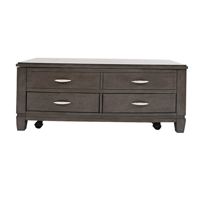 Wooden Lift Top Cocktail Table with 4 Drawer Storage and Caster Wheels,Gray