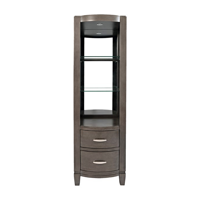 Transitional Wooden Bookcase with 2 Drawers and 2 Glass Shelves, Gray